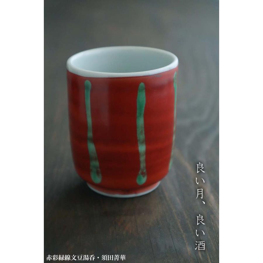九谷焼：赤彩緑線文豆湯呑・須田菁華《ぐい呑・湯呑》 : 和食器の愉し