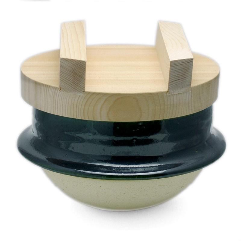 土楽窯さんの織部羽釜（共蓋重石付）（2合） 織部羽釜（共