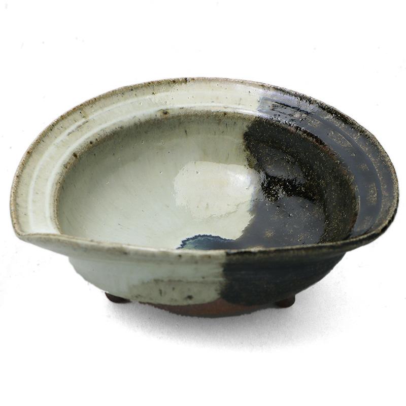 唐津　手付菓子鉢　茶道具 茶道具 菓子器 菓子鉢 割山椒又は絵唐津 四方 岡本作礼作 茶道