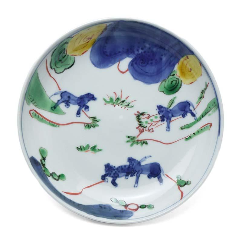 九谷焼：色絵染付野馬文6寸皿・正木春蔵《中皿・17.5cm》 | 