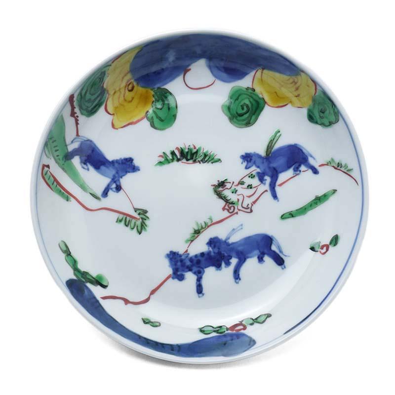 九谷焼：色絵染付野馬文6寸皿・正木春蔵《中皿・17.5cm》 |  | 07