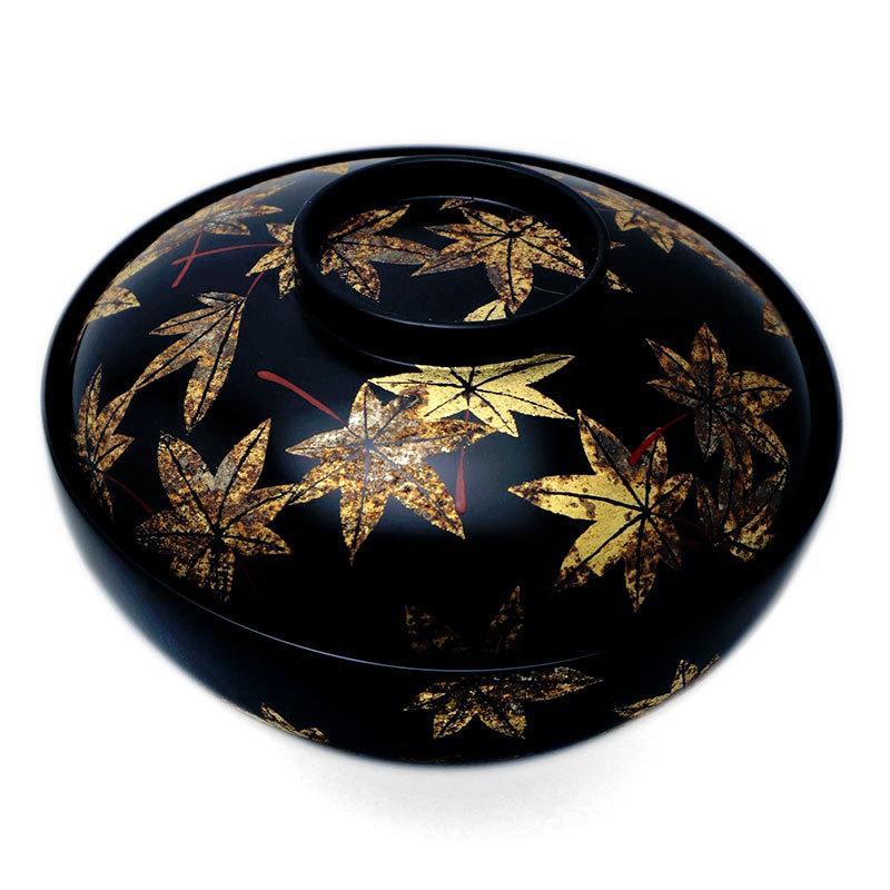 《受注制作》漆器：紅葉箔絵黒蓋付平椀・尚古堂・山本哲《お椀・13.5cm》 | 