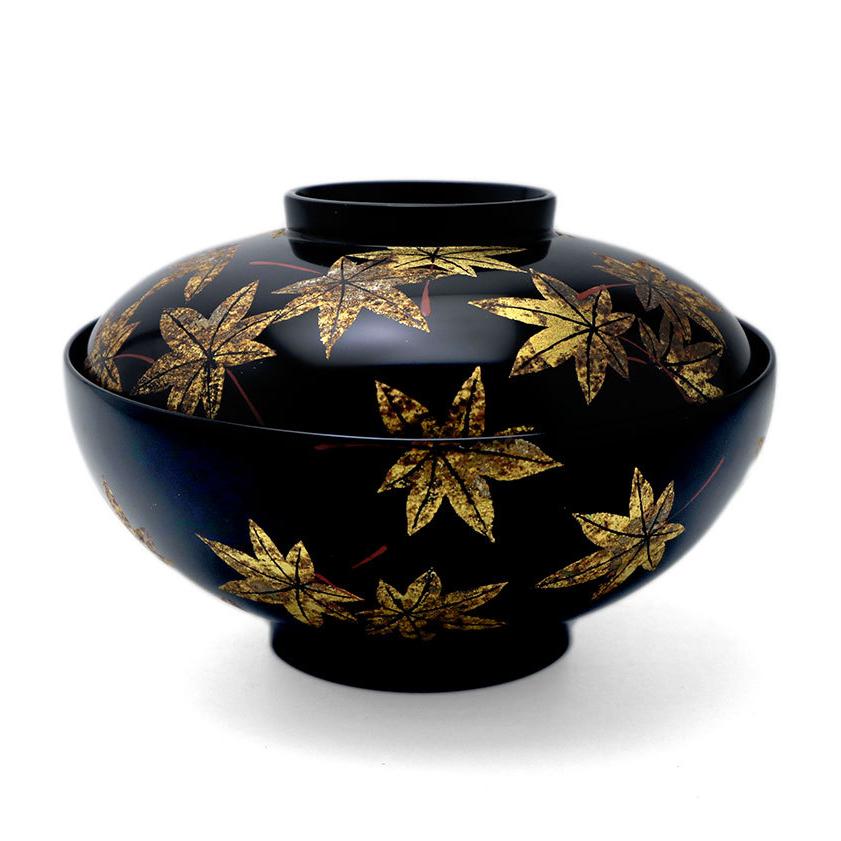 《受注制作》漆器：紅葉箔絵黒蓋付平椀・尚古堂・山本哲《お椀・13.5cm》 |  | 01