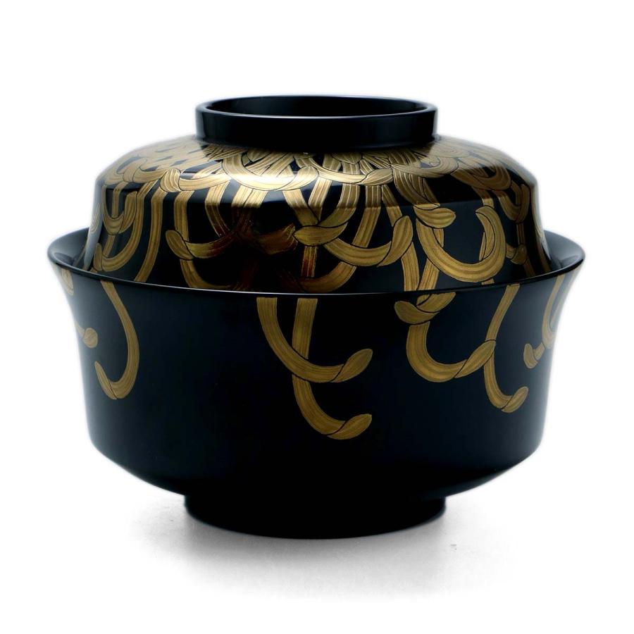 漆器・輪島塗：菊花蒔絵黒石州椀・尚古堂・竹田省《お椀・雑煮椀