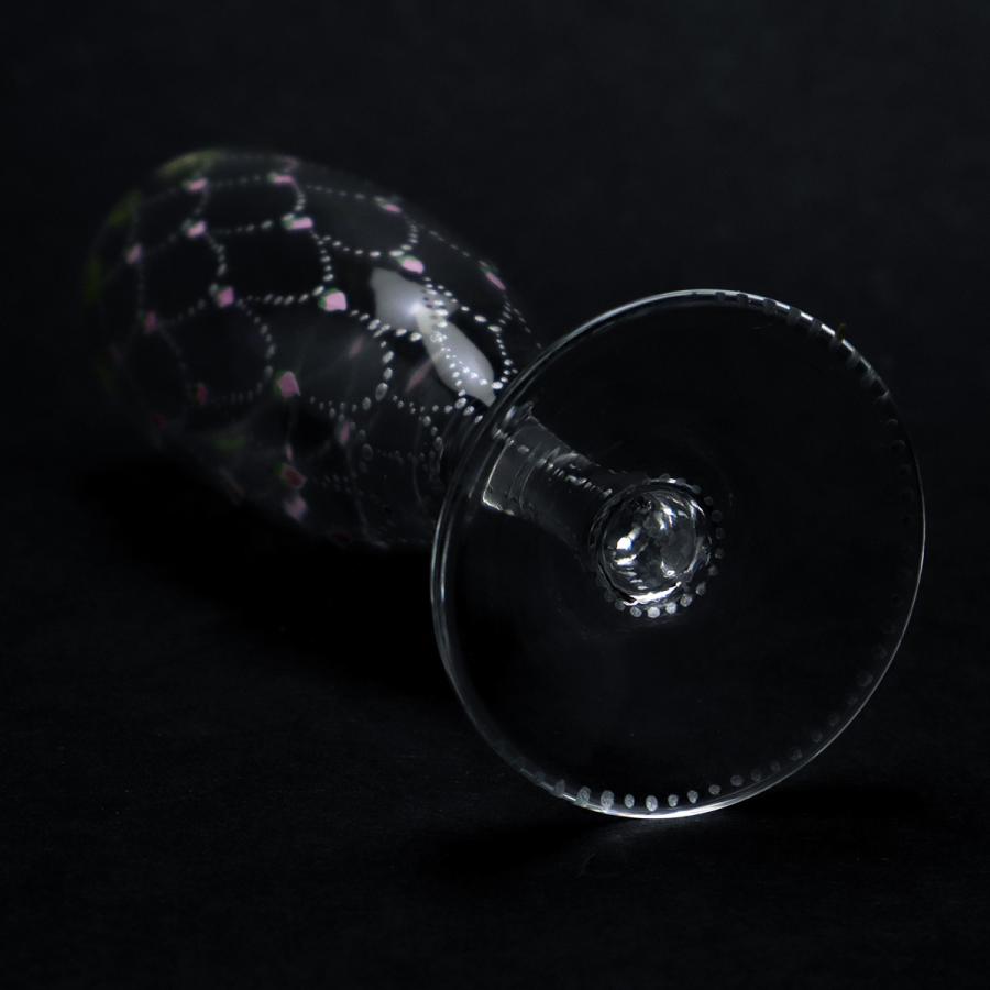 ガラス：絵付リキュールグラス・バラ瓔珞文・d.Tam《ショットグラス