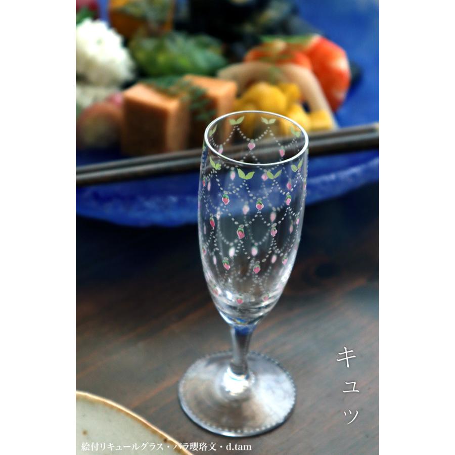ガラス：絵付リキュールグラス・バラ瓔珞文・d.Tam《ショットグラス
