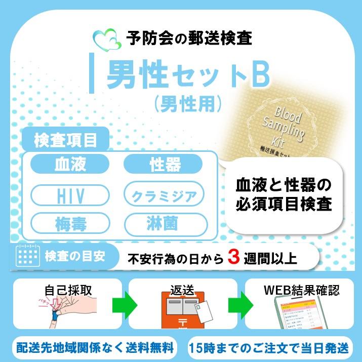 男性セットB 4項目:HIV感染症/梅毒/性器クラミジア/性器淋菌 男性セットB 4項目:HIV感染症/梅毒/性器クラミジア/性器淋菌