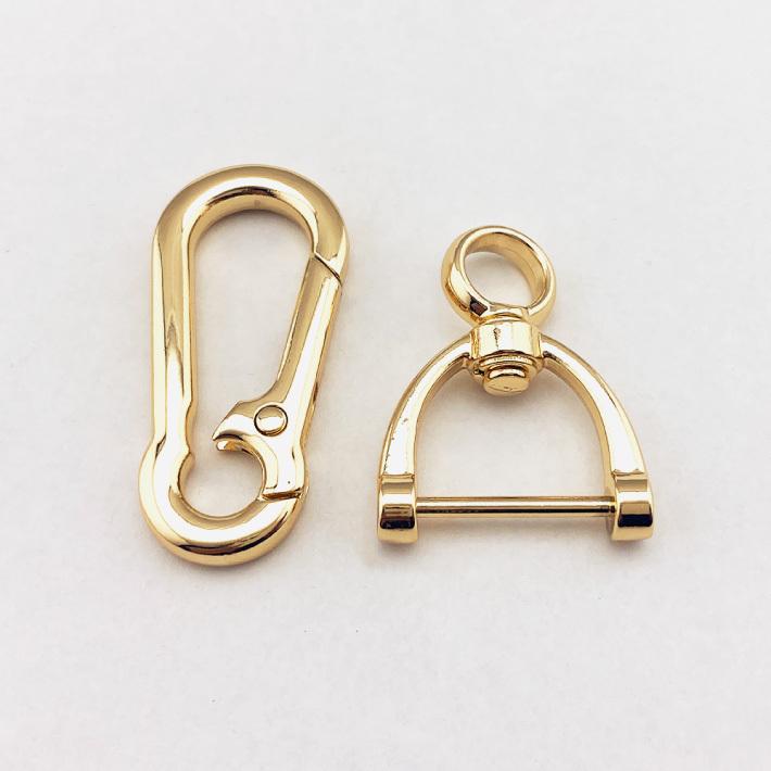 カラビナ Dカン付き 紐通り幅20mm ネジ式 キーホルダー 2個セット