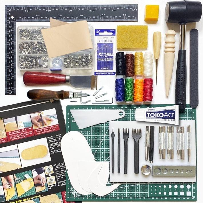 KAMONレザー レザークラフト キット 工具セット 革付き トコ仕上 KAMONレザー レザークラフト キット 工具セット 革付き トコ仕上