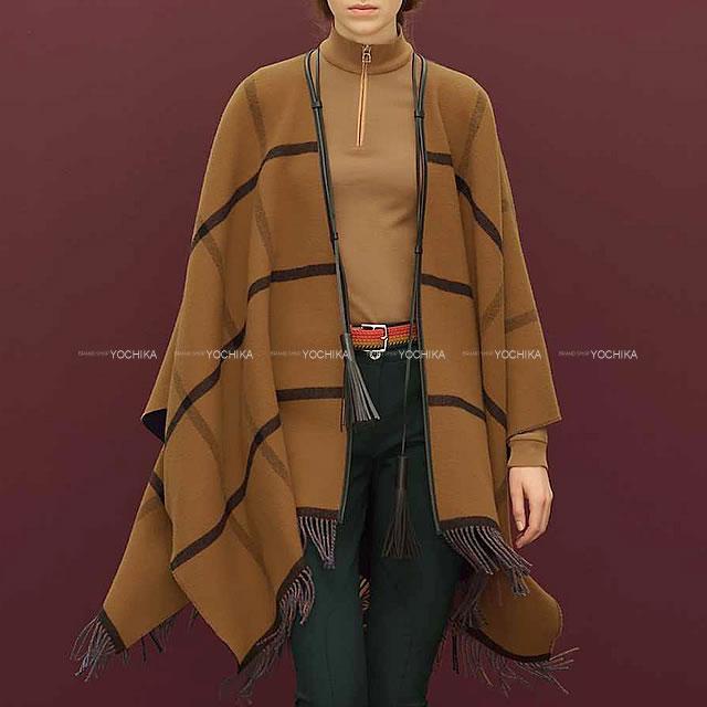 HERMES エルメス リバーシブル タッセル ポンチョ ハイランズ ネイビー 