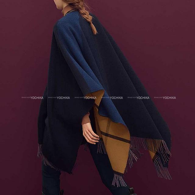 HERMES エルメス リバーシブル タッセル ポンチョ ハイランズ ネイビー 