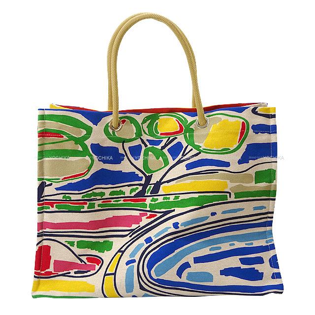 HERMES エルメス ビーチバッグ ファルニエンテ ルージュ/ジョーヌ コットン100% シルバー金具 ショルダーバッグ 新品