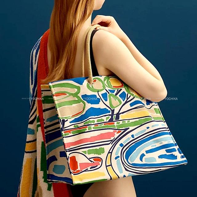 【極美品】 HERMES エルメス ビーチバッグ ファルニエンテ ルージュ/ジョーヌ コットン100% シルバー金具 ショルダーバッグ 新品 【ZYX2669925935】(97383円)