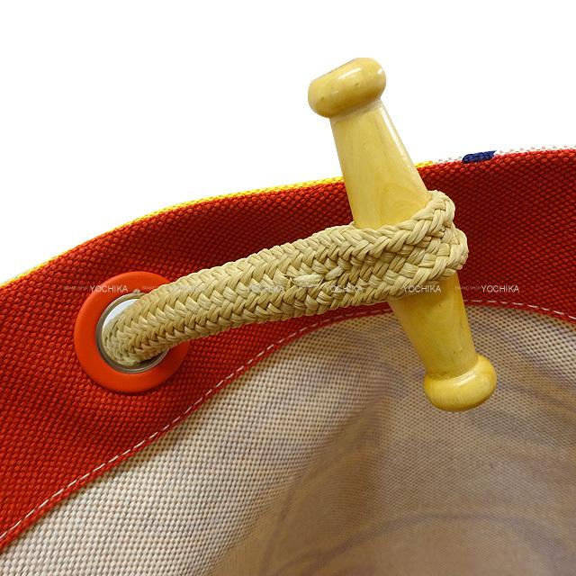 【極美品】 HERMES エルメス ビーチバッグ ファルニエンテ ルージュ/ジョーヌ コットン100% シルバー金具 ショルダーバッグ 新品 【ZYX2669925935】(97383円)