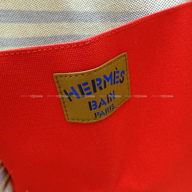 【極美品】 HERMES エルメス ビーチバッグ ファルニエンテ ルージュ/ジョーヌ コットン100% シルバー金具 ショルダーバッグ 新品 【ZYX2669925935】(97383円)