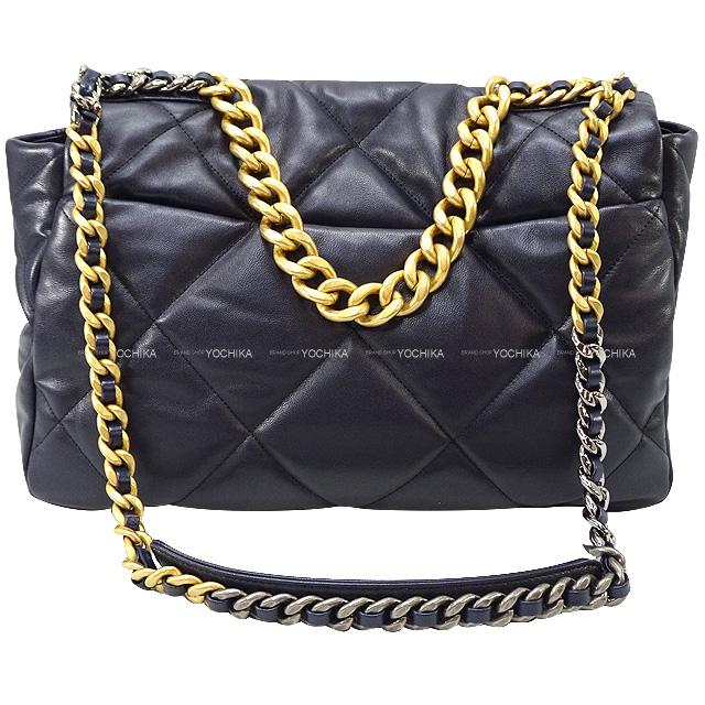 CHANEL シャネル シャネル19 チェーンココマーク マキシフラップ ネイビー ラムスキン AS1162 ショルダーバッグ 新品同様【中古】｜yochika-japan｜03