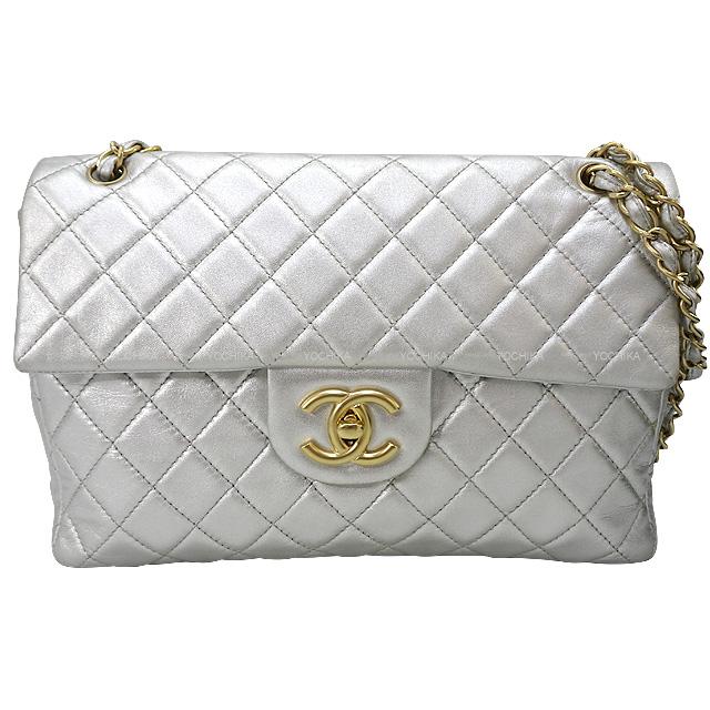 CHANEL シャネル マトラッセ 34 メタリックシルバー ラムスキン マットゴールド金具 A01094 ショルダーバッグ SAランク【中古】