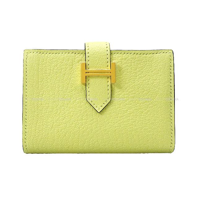 HERMES エルメス ベアン カードケース ジョーヌブルジョン シェーブルミゾル ゴールド金具 カードケース U刻印 新品