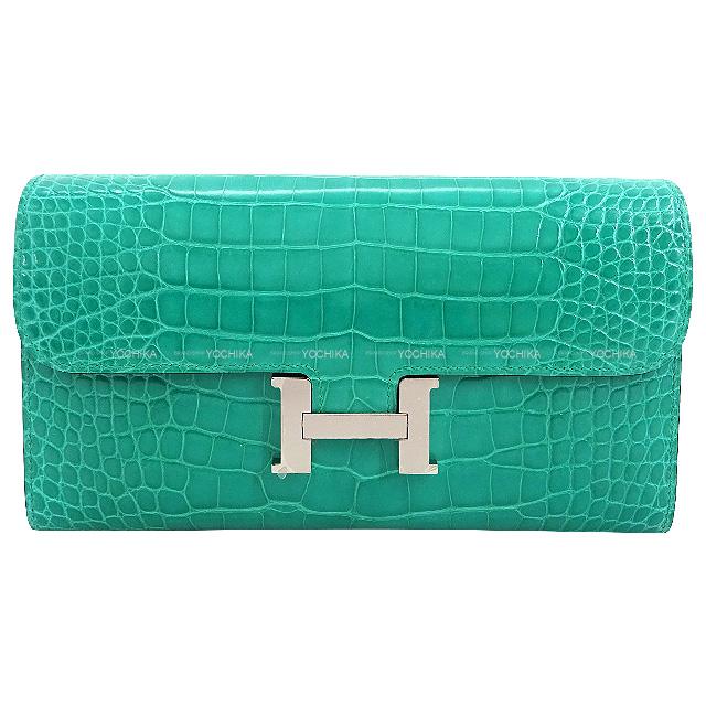 HERMES エルメス コンスタンスロング ヴェールジェイド クロコダイルアリゲーター シルバー金具 長財布 Y刻印 準新品