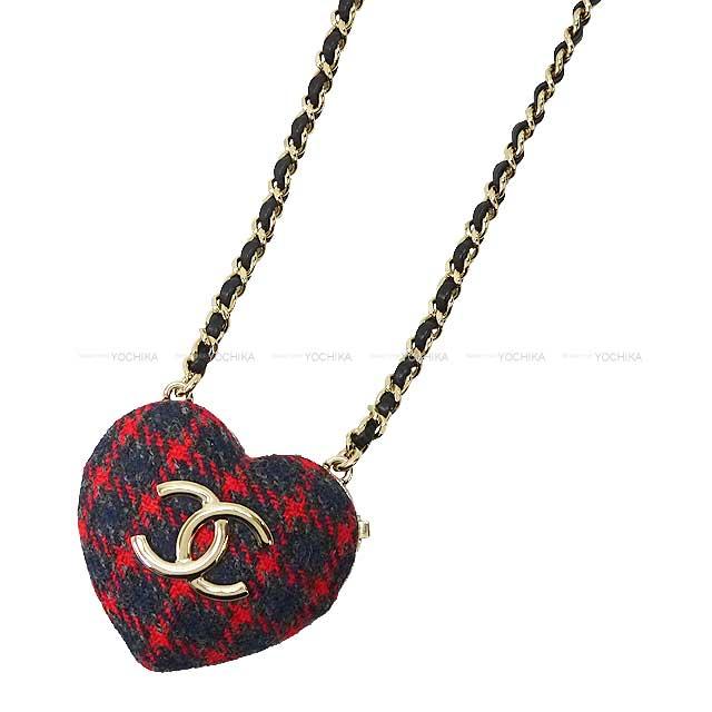 CHANEL シャネル ツイード ハート ココマーク ロケットペンダント 赤 