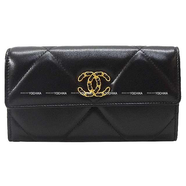 CHANEL シャネル 長財布 シャネル19 ロングフラップ 黒/フランボワーズ 