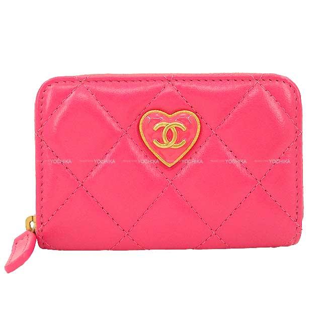CHANEL シャネル マトラッセ ココマーク付き ハート ピンク ラムスキン 