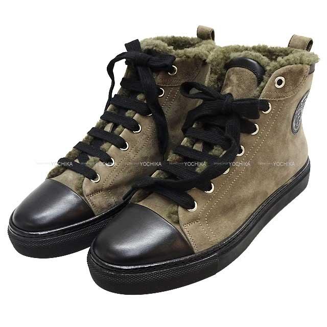 HERMES エルメス ハイカット ジミー #37.5 カーキ/黒 (ブラック 