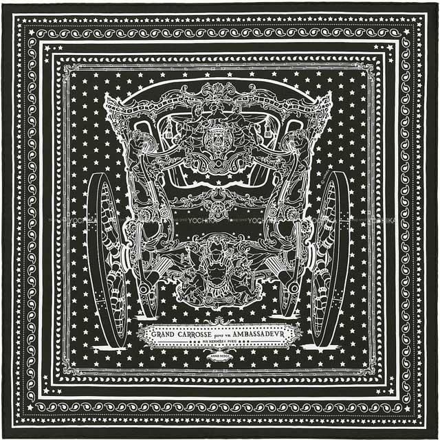 HERMES エルメス カレ55 大使の偉大な運送 黒 (ブラック)/白 (ホワイト 