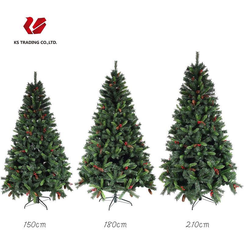 クリスマスツリー　枝大幅増量タイプ　松ぼっくり付き、赤い実付き、おしゃれな　KSTT　ヒンジ式クリスマスツリー　180CM