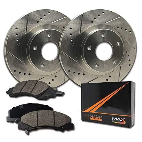 Max Brakes フロントパフォーマンスブレーキキット [プレミアムスロットドリルローター+セラミックパッド] KT052431 適合: 2006-2010 Jeep Commander Grand