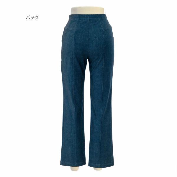 デニムプリントパンツ ストレッチパンツ ハイテンションパンツ ハイウエスト 股上深い ロベント ストレートパンツ 背中が出ない 50代60代70代80代 ウエストゴム |  | 06
