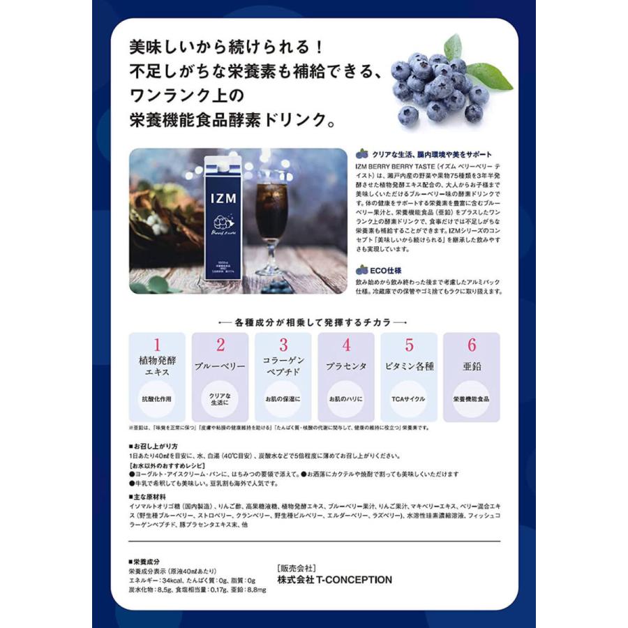 【３本セット】 IZM 酵素ドリンク BERRY BERRY TASTE 1000ml ベリーベリー 栄養機能食品 ( 亜鉛 ) ブルーベリー味 腸内フローラ ダイエット ファスティング イズ | ブランド登録なし | 04