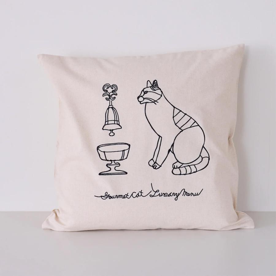 ＋HAyU fabric ハユ クッションカバー 45×45 刺繍 猫柄 かわいい