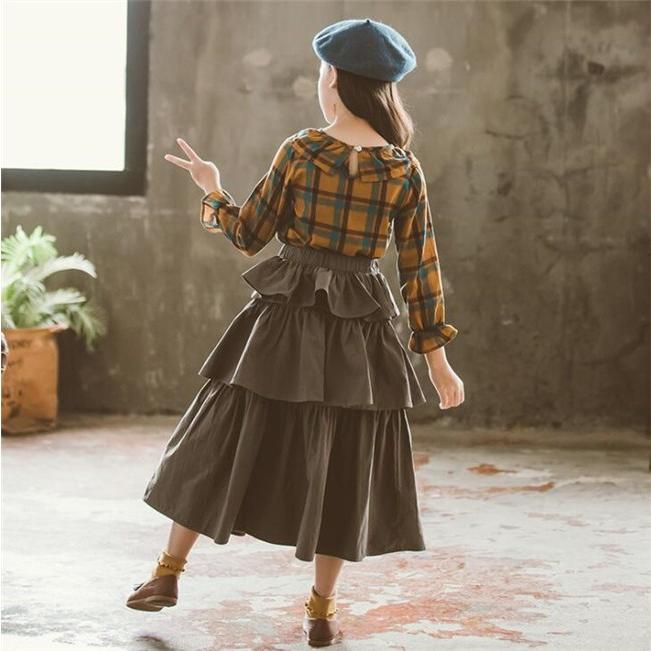 長袖ワンピース ロングスカート シャツ チェック柄 子供ワンピ Aライン プリーツスカート フレア キッズワンピ おしゃれ 女の子 ワンピ 入学式 発表会 子供服 Yontcxlyq1944 Blossomyogurt 通販 Yahoo ショッピング
