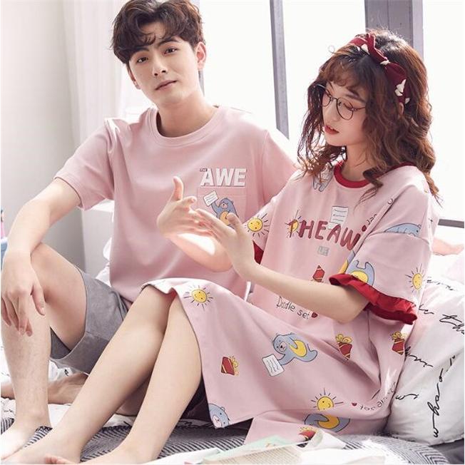 ルームウェア レディース 夏 ワンピース ペア 半袖 セット パジャマ お揃い カップル 部屋着 メンズ おしゃれ 寝巻きワンピ ペアルックパジャマ トップス パンツ Yoqlsy Blossomyogurt 通販 Yahoo ショッピング