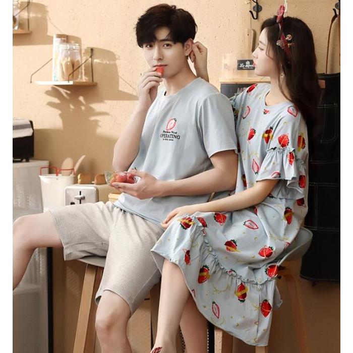 ペアパジャマ 夏 ルームウェア ワンピース パジャマ レディース メンズ 半袖 上下セット ペアルック 部屋着 カップル ナイトウェア 寝巻き お揃い 寝間着 ワンピ Yoqlsy36 Blossomyogurt 通販 Yahoo ショッピング
