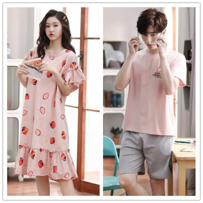 ペアパジャマ 夏 ルームウェア ワンピース パジャマ レディース メンズ 半袖 上下セット ペアルック 部屋着 カップル ナイトウェア 寝巻き お揃い 寝間着 ワンピ Yoqlsy37 Blossomyogurt 通販 Yahoo ショッピング