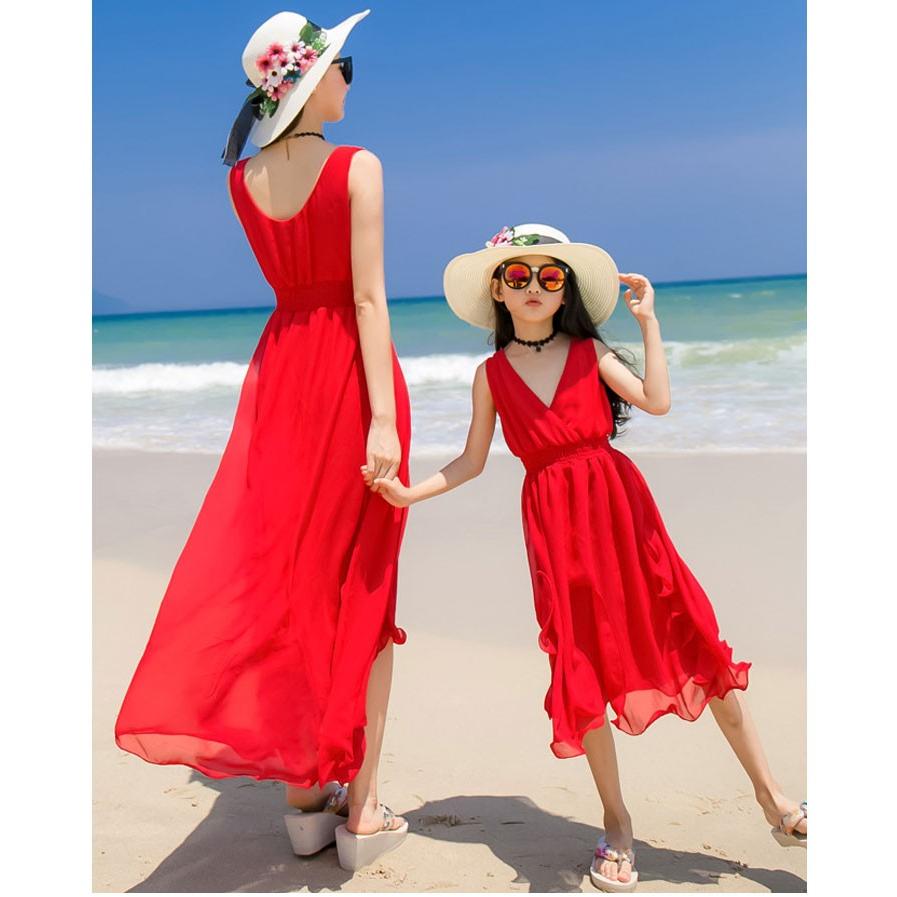 親子 お揃い ワンピース ロング フレア 夏 親子ペア 母女 ペアルック カップル 女の子ワンピ シフォン レディース ビーチワンピ リゾート ペアお揃い服 子供服 Yoqzf1924 Blossomyogurt 通販 Yahoo ショッピング
