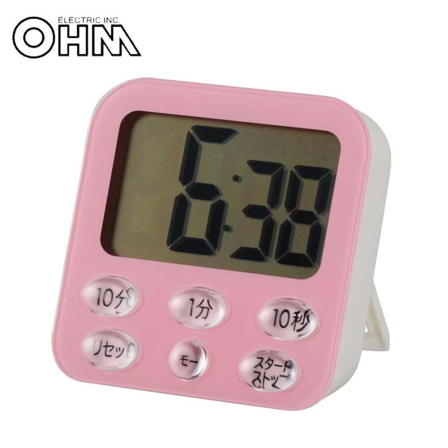 OHM 時計付き大画面 デジタルタイマー ピンク COK-T140-P