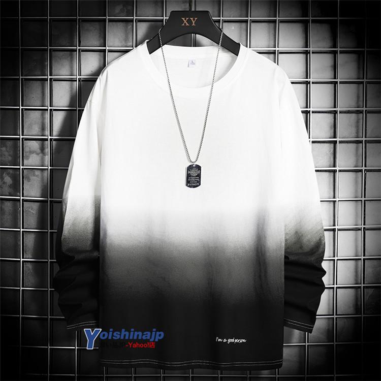 Tシャツ メンズ おしゃれ かっこいい カットソー クルーネック グラデーション 秋服 配色 長袖tシャツ 超人気新品 おしゃれ