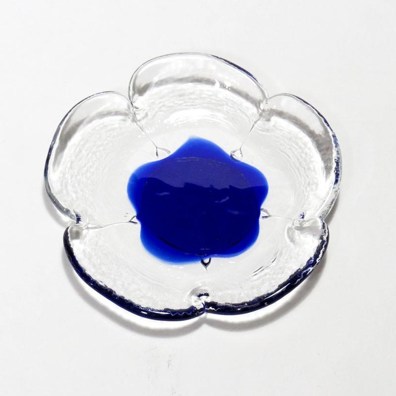 琉球ガラス（清一工房）フラワーディッシュ（花柄の小皿）青色