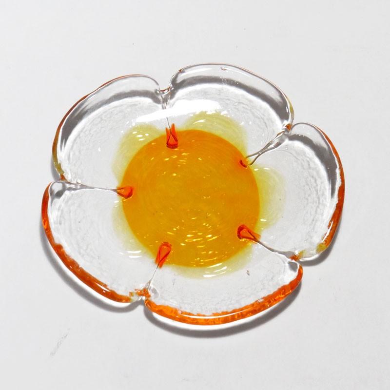 琉球ガラス フラワーディッシュ（花柄の小皿）オレンジ色 : 防災ライフ