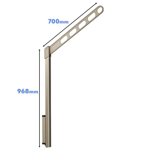 洗濯物干し ベランダ 屋外 竿受け 物干し金物 腰壁付け 2本1組×1セット LP-70 アーム700mm ポール968mm