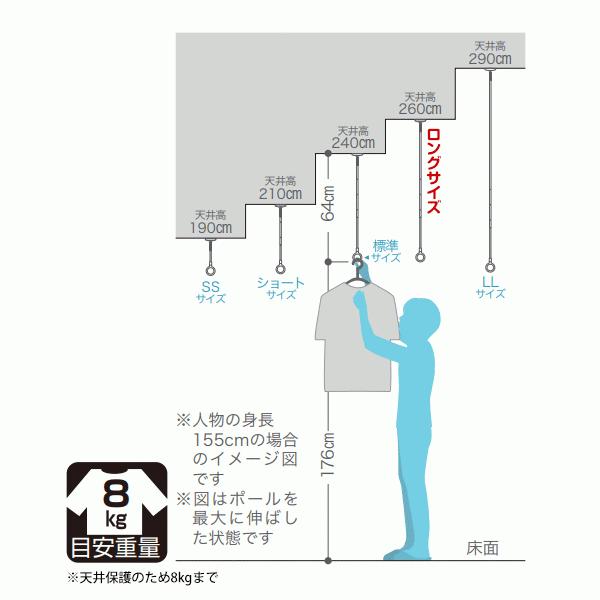 川口技研 室内物干し 洗濯物干し 天井吊り下げ 屋内 4本 SPC型 SPCL