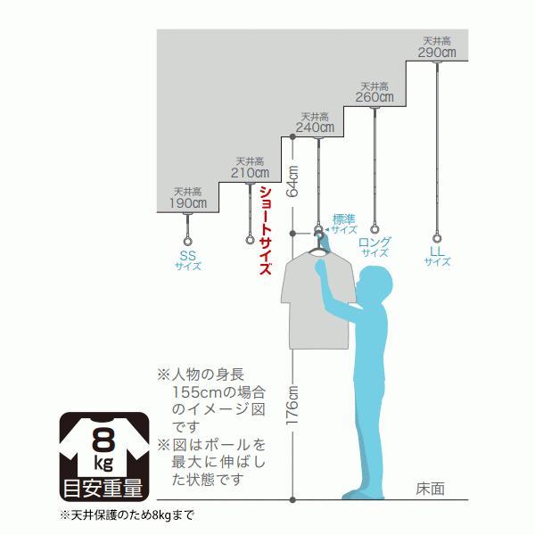 室内物干し 洗濯物干し 天井吊り下げ 屋内 4本 SPE型 SPES-W 310-400mm 天井用 埋め込みタイプ