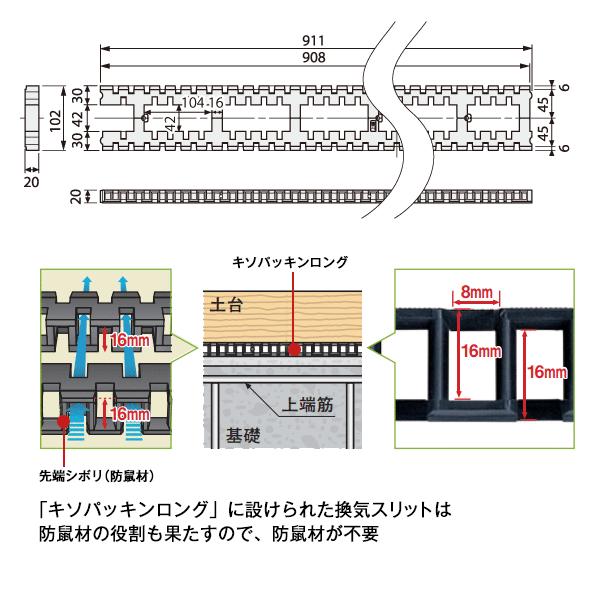 Joto ジョートー 城東 キソパッキンロング KP-L102 102×911 対応土台寸法 404/204/406/206/105角/120角 20本 防鼠材不要｜yojo｜02
