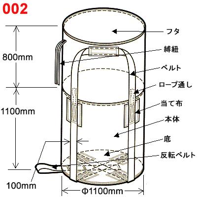 フレキシブルコンテナバッグ #002 丸型 排出口なし 反転ベルトあり 1トン用 10枚 |  | 01