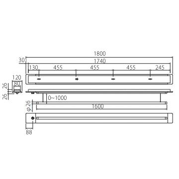 川口技研 ホスクリーン URB型 URB-L-W 埋込タイプ サイズ：1800mm 1セット 135-6983  室内用物干し 部屋干し | 川口技研 | 04