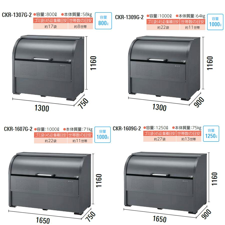 クリーンストッカー CKR-1607G-2 1台 ダイケン スチール製 ダークグレー 容量1000L 高さ1160mm ゴミ収集 ゴミ収集庫 屋外 アンカー付属 組立式