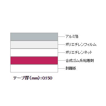 マクセル　スリオンテック　No.9890　10巻　ツヤあり　断熱パイプの目地シール　アルミポリエチレンネットテープ　65mm×100m　空調ダクトの目地シール